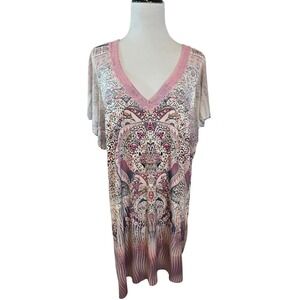 Live and Let Live Women 2X Pink Paisley V-Neck Mesh Butterfly Sleeve Boho Top